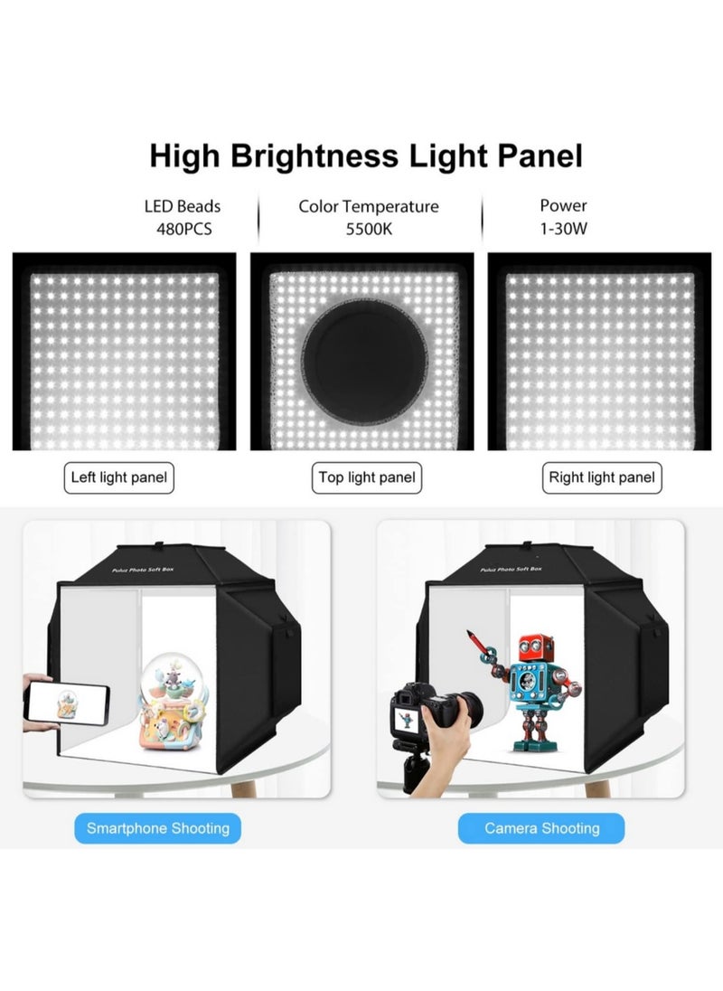PULUZ - PULUZ Upgraded Photo Studio Soft Light Box Photography 40x40cm 16"x16" Professional product Shooting Tent with 480 LED Light Beads and 4 Colors PVC Backdrops - Image 1