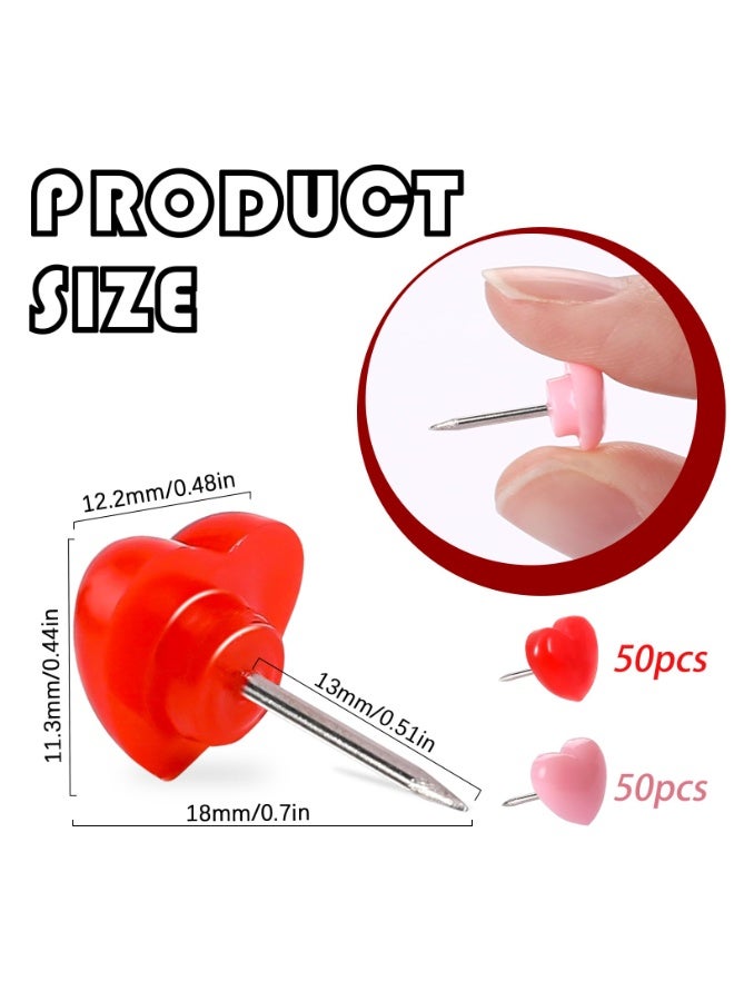 وينر ١٠٠ دبوس ضغط، دبابيس بلاستيكية وردية وحمراء على شكل قلب، دبابيس إبهام لطيفة على شكل قلب، دبابيس زينة للوحات الإعلانات ولوحات الفلين، للمنزل والمدرسة والمكتب - Image 2