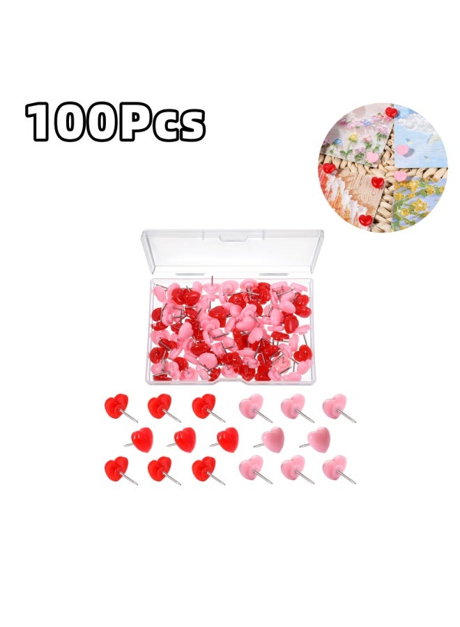 وينر ١٠٠ دبوس ضغط، دبابيس بلاستيكية وردية وحمراء على شكل قلب، دبابيس إبهام لطيفة على شكل قلب، دبابيس زينة للوحات الإعلانات ولوحات الفلين، للمنزل والمدرسة والمكتب - Image 1