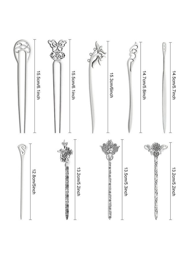 Tuparka 18 Pcs Silver Hair Sticks Vintage Hair Pins Chinese Women Hair Chopsticks Pins Retro Vintage Decorative For Hair Diy Accessory（9 Design） - Image 2