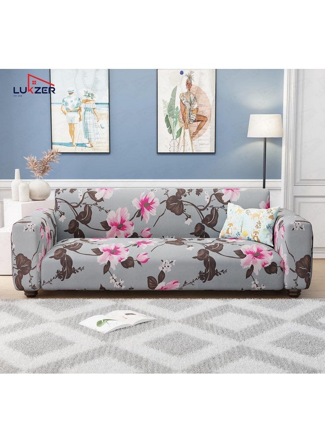 Lukzer 3 Seater Pink Flower Universal Sofa Cover | 360° Fully Covered Anti-Slip Washable Couch Cover Protector | 140 GSM Stretch Fit Polyester + Spandex Slipcover (180-230cm/SC-013-03) - Image 3