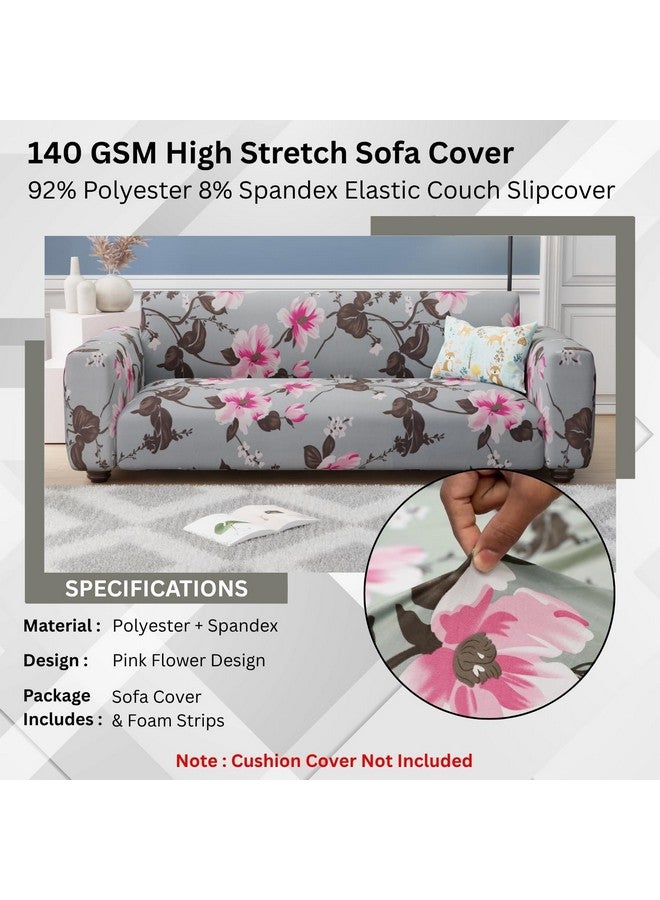 Lukzer 3 Seater Pink Flower Universal Sofa Cover | 360° Fully Covered Anti-Slip Washable Couch Cover Protector | 140 GSM Stretch Fit Polyester + Spandex Slipcover (180-230cm/SC-013-03) - Image 5