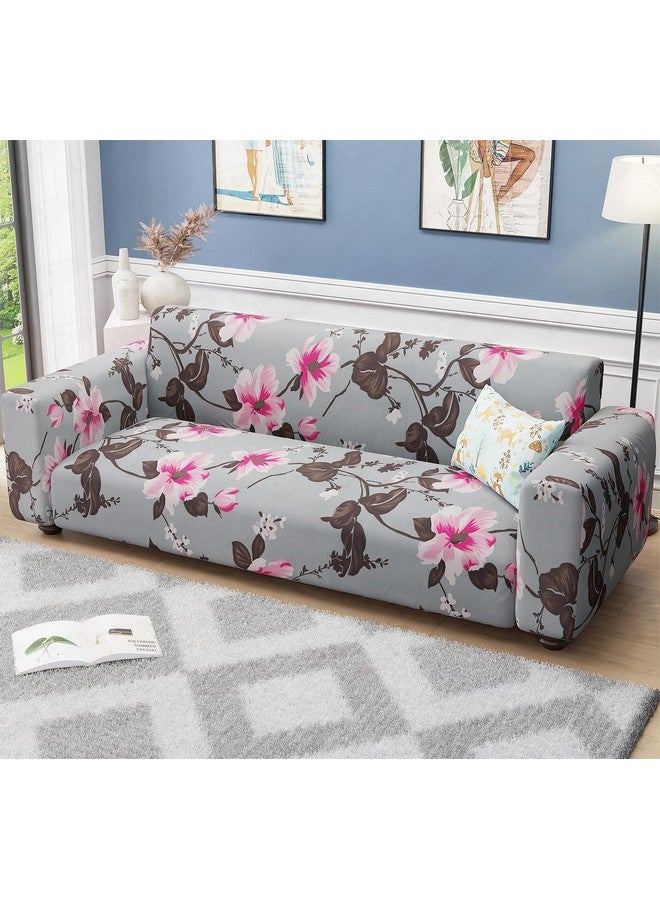 Lukzer 3 Seater Pink Flower Universal Sofa Cover | 360° Fully Covered Anti-Slip Washable Couch Cover Protector | 140 GSM Stretch Fit Polyester + Spandex Slipcover (180-230cm/SC-013-03) - Image 1