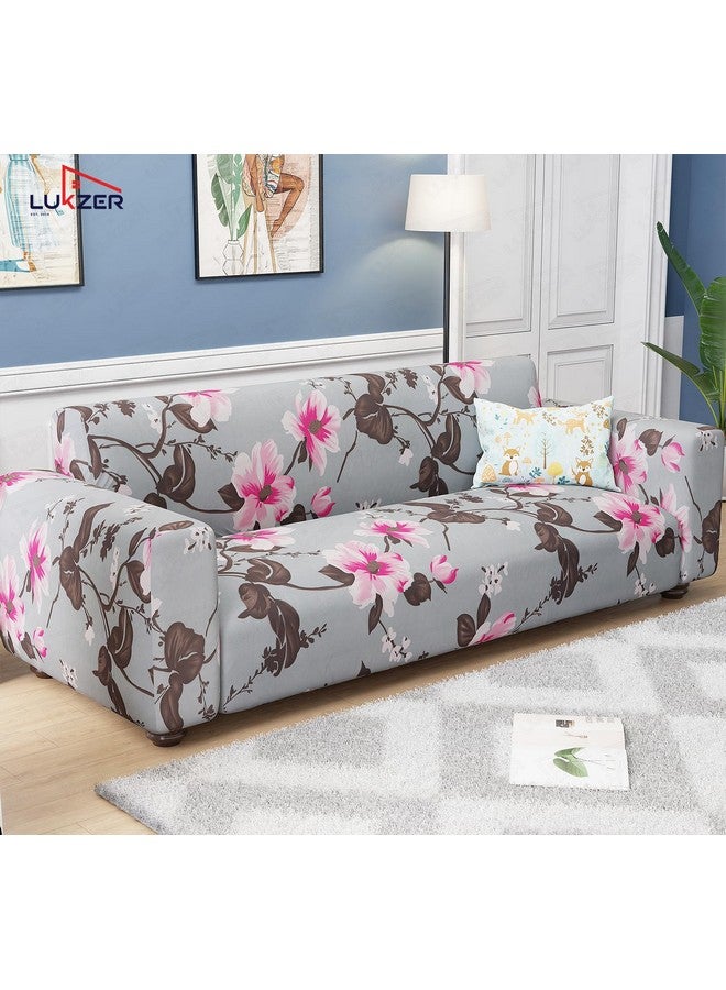 Lukzer 3 Seater Pink Flower Universal Sofa Cover | 360° Fully Covered Anti-Slip Washable Couch Cover Protector | 140 GSM Stretch Fit Polyester + Spandex Slipcover (180-230cm/SC-013-03) - Image 4