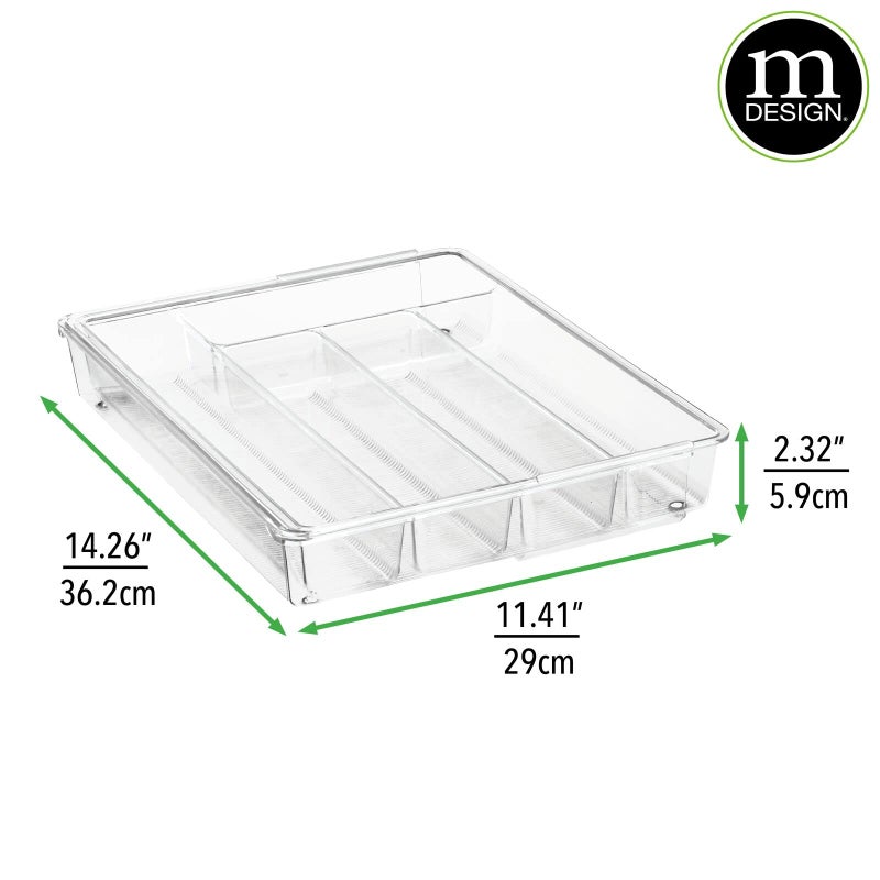 mDesign Adjustable, Expandable Plastic Kitchen Cabinet Drawer Storage Organizer Tray - for Storing Organizing Cutlery, Spoons, Cooking Utensils, Gadgets - 2" High - Clear - Image 4