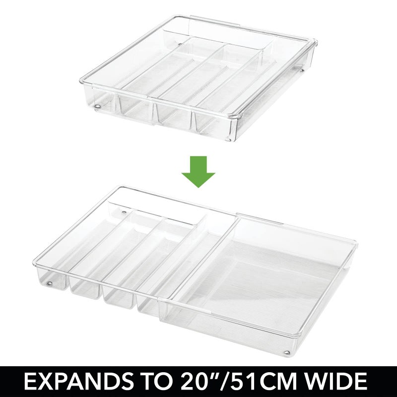 mDesign Adjustable, Expandable Plastic Kitchen Cabinet Drawer Storage Organizer Tray - for Storing Organizing Cutlery, Spoons, Cooking Utensils, Gadgets - 2" High - Clear - Image 5