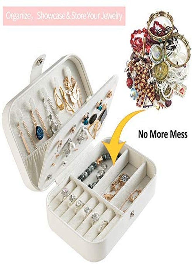 IVAR Jewelry Organizer PU Leather Travel Jewelry Organizer Double Layer Portable Jewelry Box for Women Girls, Jewelry Organizer Box for Necklace, Ring, Earring (Glitter White) - Image 5