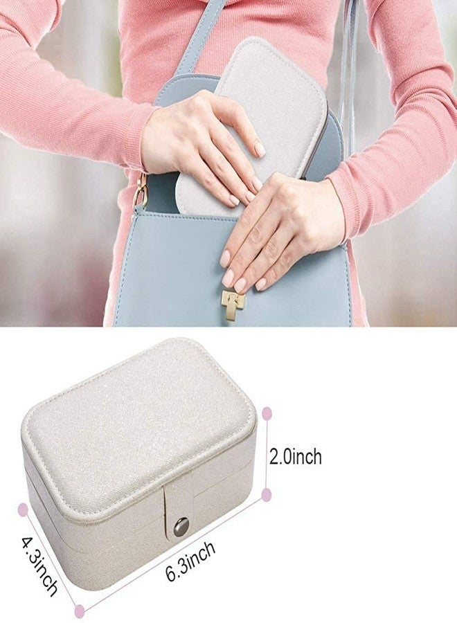 IVAR Jewelry Organizer PU Leather Travel Jewelry Organizer Double Layer Portable Jewelry Box for Women Girls, Jewelry Organizer Box for Necklace, Ring, Earring (Glitter White) - Image 4