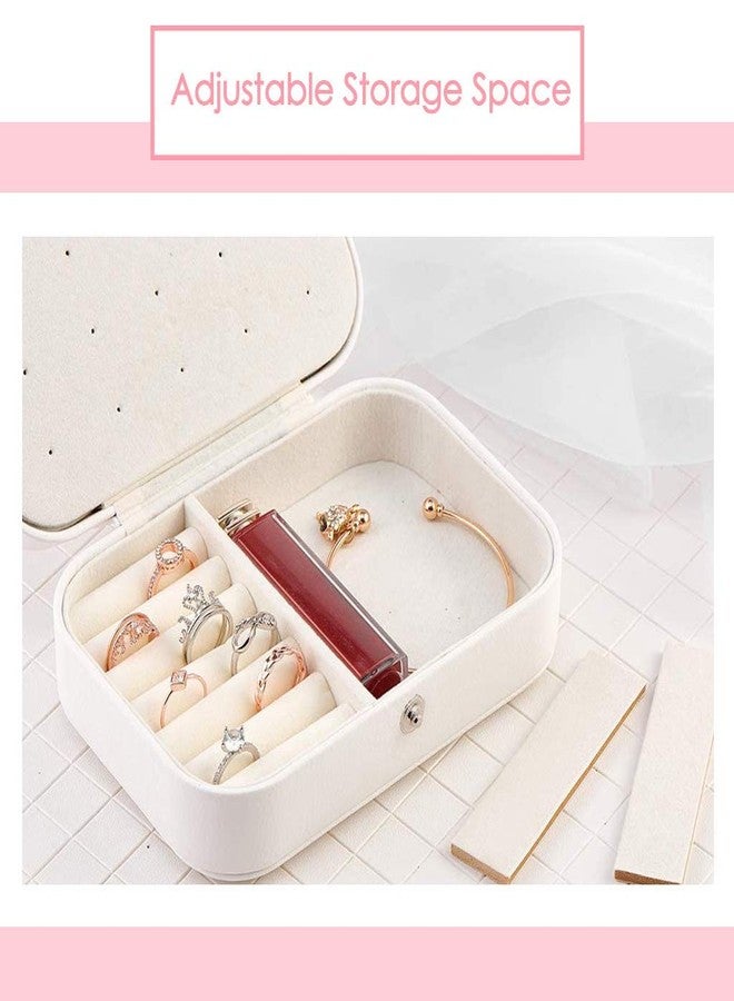 IVAR Jewelry Organizer PU Leather Travel Jewelry Organizer Double Layer Portable Jewelry Box for Women Girls, Jewelry Organizer Box for Necklace, Ring, Earring (Glitter White) - Image 3