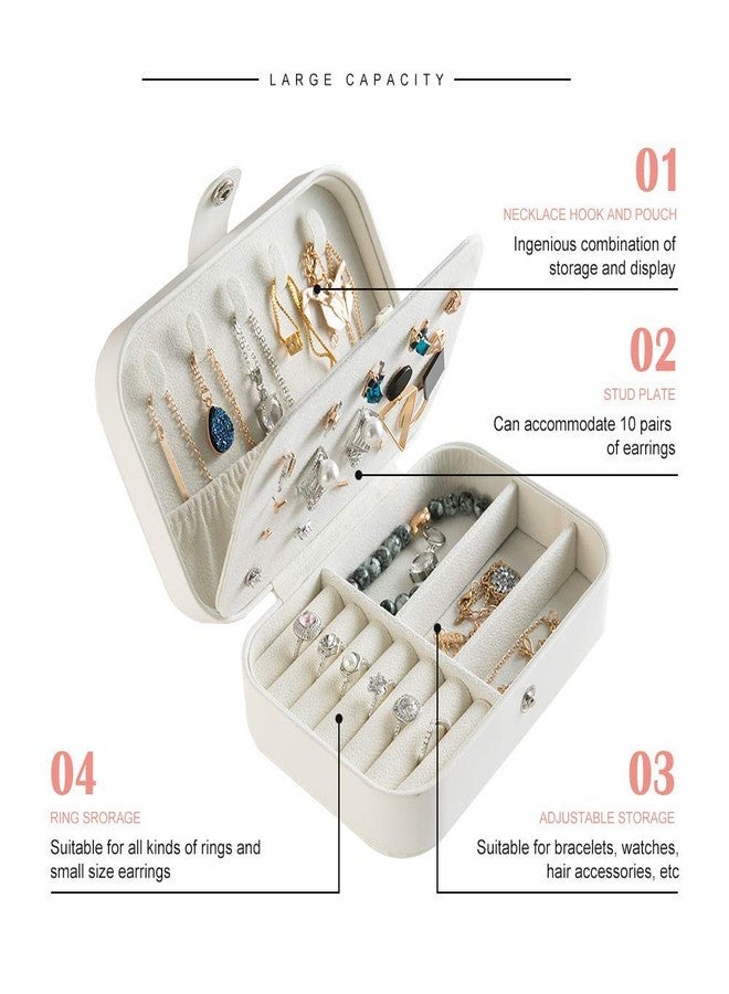 IVAR Jewelry Organizer PU Leather Travel Jewelry Organizer Double Layer Portable Jewelry Box for Women Girls, Jewelry Organizer Box for Necklace, Ring, Earring (Glitter White) - Image 2