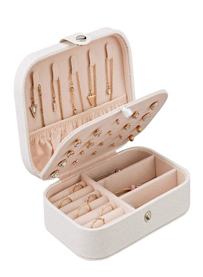 IVAR Jewelry Organizer PU Leather Travel Jewelry Organizer Double Layer Portable Jewelry Box for Women Girls, Jewelry Organizer Box for Necklace, Ring, Earring (Glitter White) - Image 1