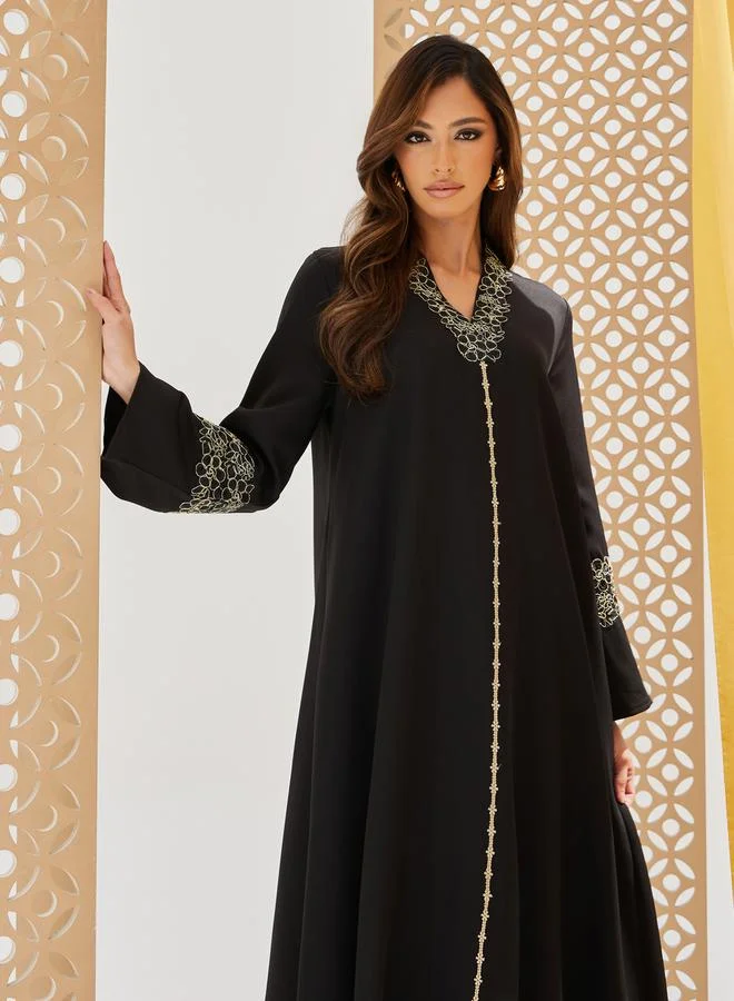 Styli Lace Detail V Neck A-Line Jalabiya