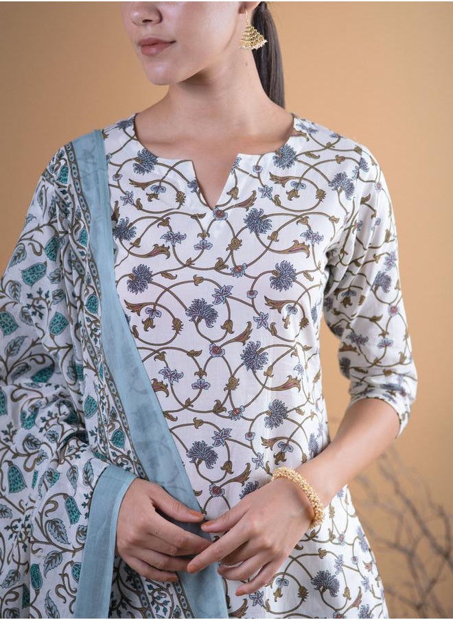Libas - Printed Straight Kurta with Palazzo and Cotton Printed Dupatta Set by Styli - Image 1