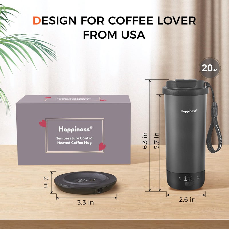 Happiness Self-Heating Travel Mug 20oz,Smart Rechargeable Electric Temperature Control Heated Coffee Cup - Image 5