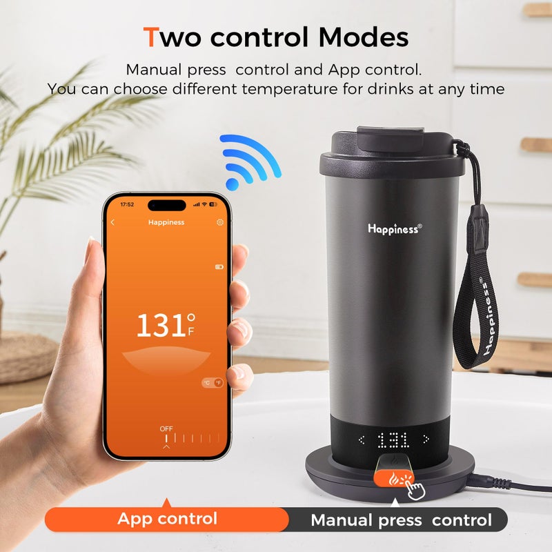 Happiness Self-Heating Travel Mug 20oz,Smart Rechargeable Electric Temperature Control Heated Coffee Cup - Image 4