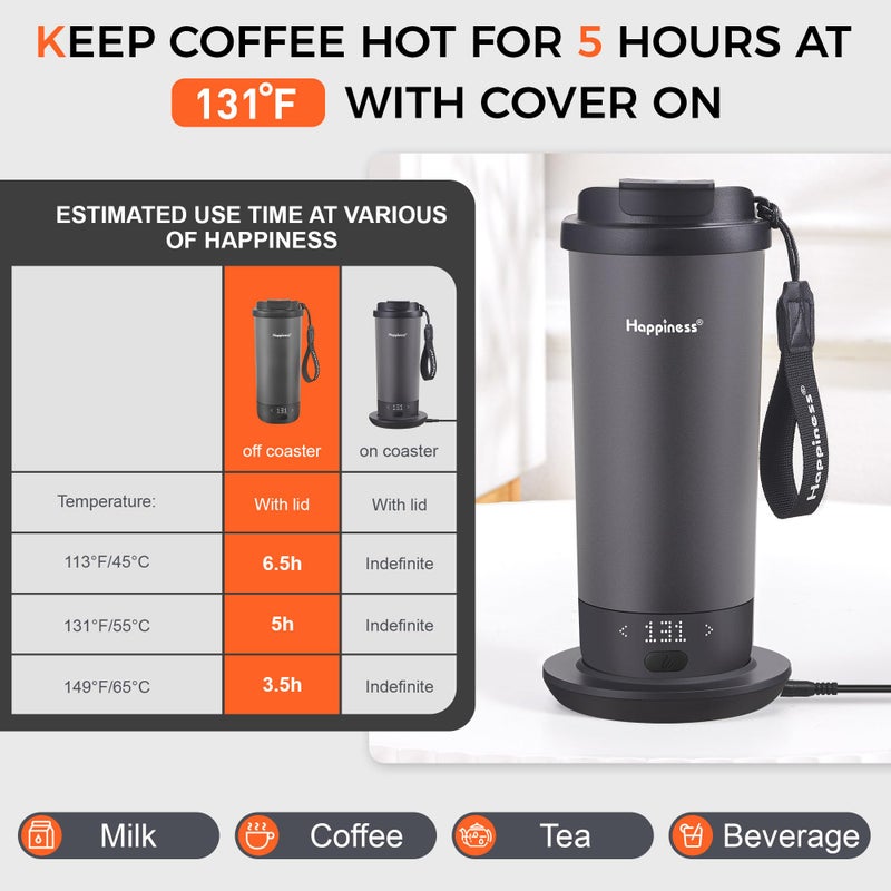 Happiness Self-Heating Travel Mug 20oz,Smart Rechargeable Electric Temperature Control Heated Coffee Cup - Image 3
