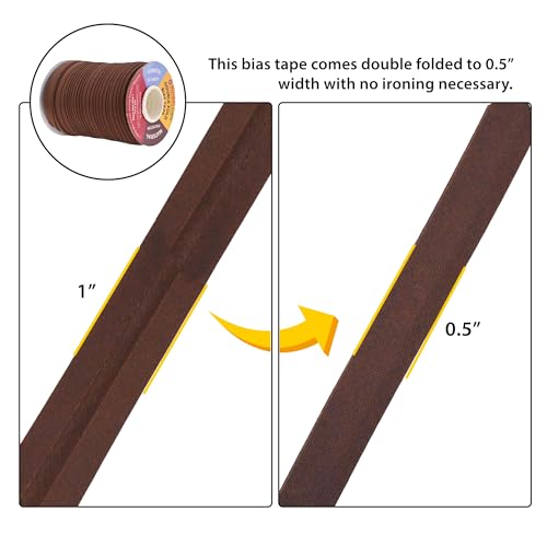Mandala Crafts 55 Yards 1/2 Inch Brown Double Fold Bias Tape for Sewing - Bias Binding Tape for Quilting Binding, Hemming, Seam, and Fabric Piping - Image 3