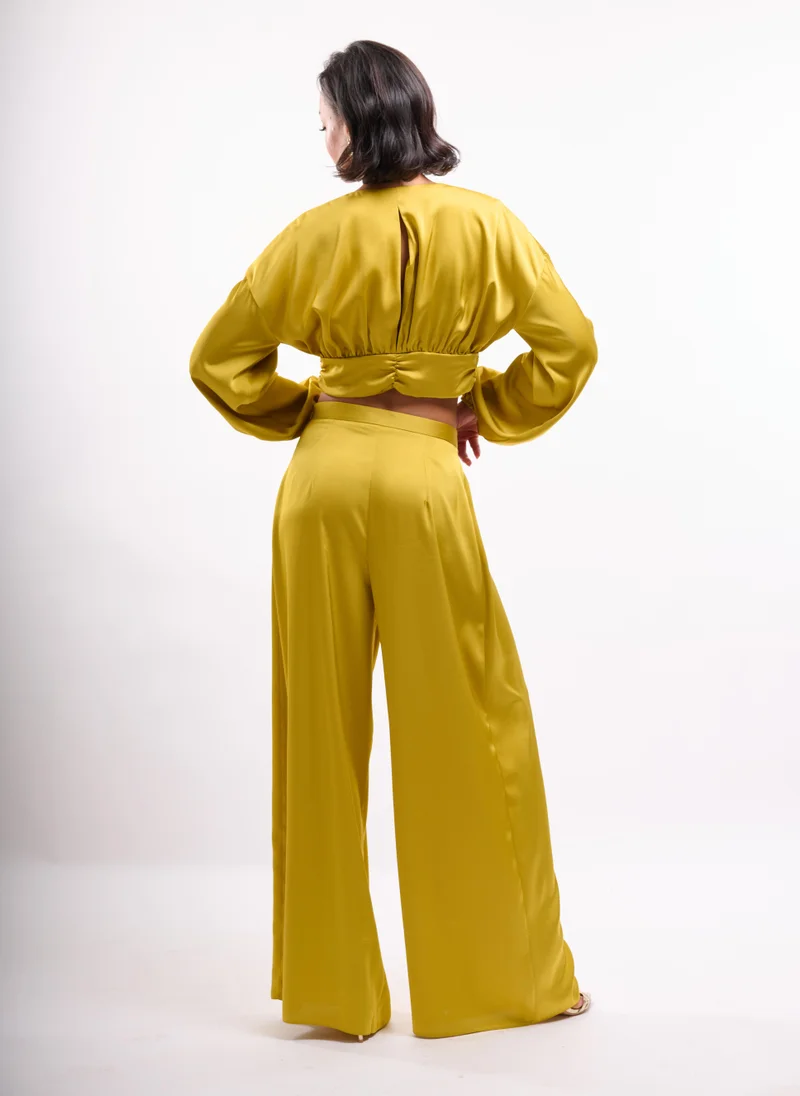 Faia Chartreuse Satin Palazzo Trouser Co-ord in Chartreuse for Women | Best Price UAE