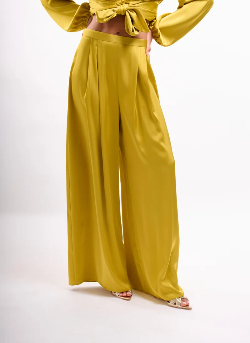 Faia Chartreuse Satin Palazzo Trouser Co-ord in Chartreuse for Women | Best Price UAE
