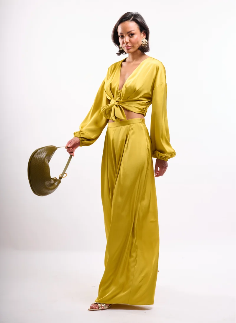 Faia Chartreuse Satin Palazzo Trouser Co-ord in Chartreuse for Women | Best Price UAE