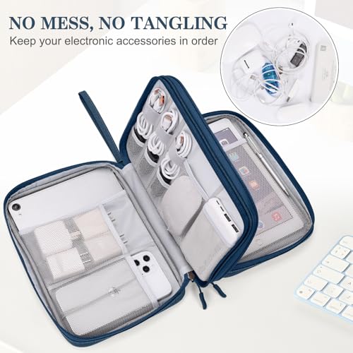 FYY Electronic Organizer, Extra Large Travel Cable Organizer Bag Pouch Portable Waterproof Double Layers All-in-One Storage Bag for iPad, Cable, Power Bank, Laptop Charger for Office/Home, Navy - Image 5