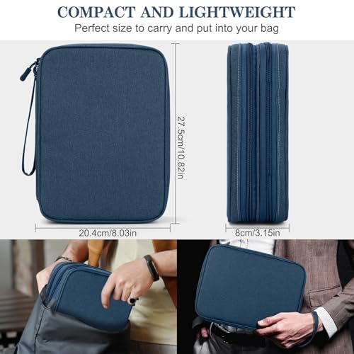 FYY Electronic Organizer, Extra Large Travel Cable Organizer Bag Pouch Portable Waterproof Double Layers All-in-One Storage Bag for iPad, Cable, Power Bank, Laptop Charger for Office/Home, Navy - Image 2