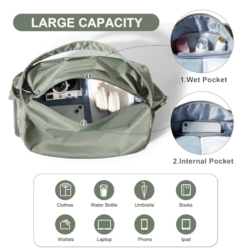 wassdins Large Gym Bag with Shoe Compartment, Workout Sport Duffle Bag for Women Travel, Waterproof Shoulder Overnight Bags Lightweight Carry on Tote Bags for Swim, Yoga, Dance - Image 5