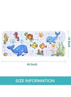 KASTWAVE Baby Bath Mat for Tub for Kids, 40 X 16 Inch Extra Long Kids Bathtub Mat Non Slip, Cartoon Patterned Bath Tub Shower Mat Anti Slip with Suction Cups & Drain Holes, Machine Washable, Whale  - Image 3