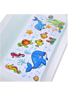 KASTWAVE Baby Bath Mat for Tub for Kids, 40 X 16 Inch Extra Long Kids Bathtub Mat Non Slip, Cartoon Patterned Bath Tub Shower Mat Anti Slip with Suction Cups & Drain Holes, Machine Washable, Whale  - Image 1