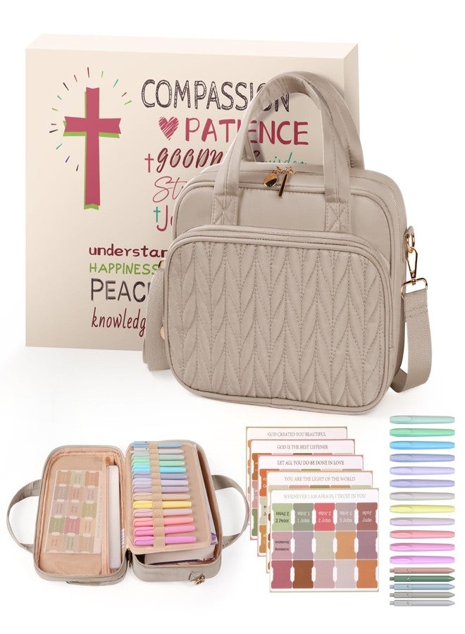 BellaHold Bible Cover Case for Women, Large Bible Bag with Study Supplies, Bible Journaling Kit with Highlighters and Pens No Bleed, Christian Gift for Women (Shoulder Strap, Smokey Taupe) - Image 1