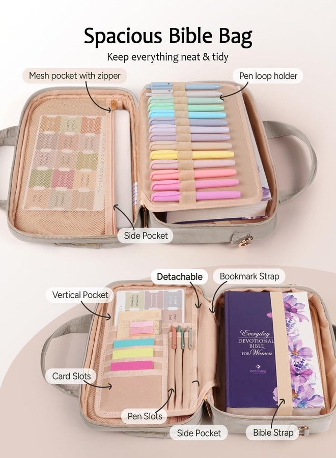 BellaHold Bible Cover Case for Women, Large Bible Bag with Study Supplies, Bible Journaling Kit with Highlighters and Pens No Bleed, Christian Gift for Women (Shoulder Strap, Smokey Taupe) - Image 3