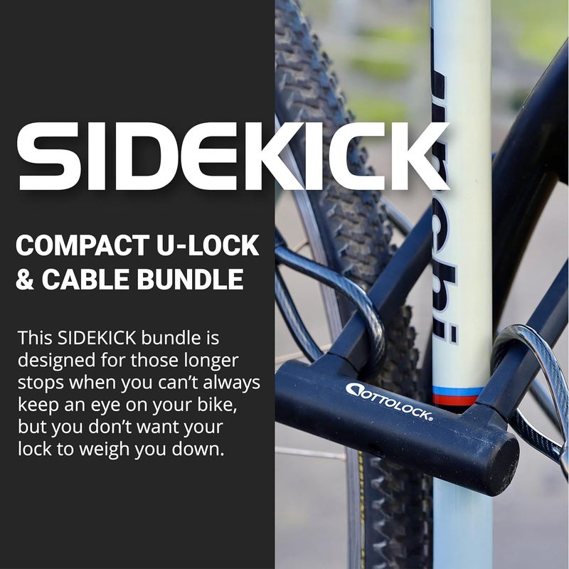 OTTOLOCK Sidekick Compact U-Lock and Cable Bundle - Heavy Duty Anti Theft Bicycle U-Lock with Keys, Silicone-Coated, Bike Accessories, Black - Image 2