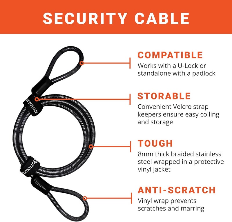 OTTOLOCK Sidekick Compact U-Lock and Cable Bundle - Heavy Duty Anti Theft Bicycle U-Lock with Keys, Silicone-Coated, Bike Accessories, Black - Image 5