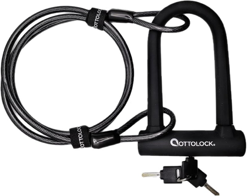 OTTOLOCK Sidekick Compact U-Lock and Cable Bundle - Heavy Duty Anti Theft Bicycle U-Lock with Keys, Silicone-Coated, Bike Accessories, Black - Image 1
