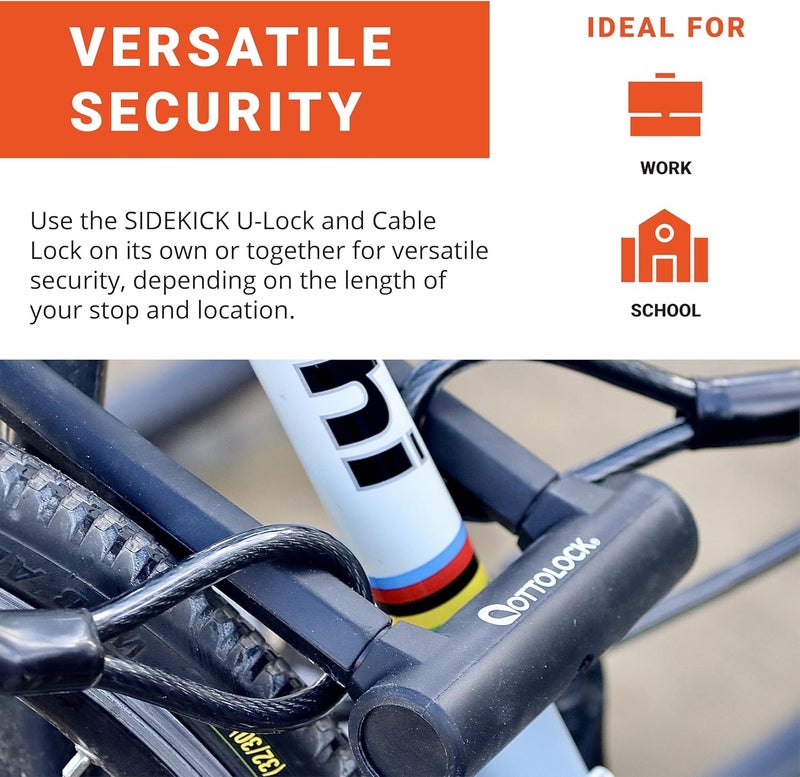 OTTOLOCK Sidekick Compact U-Lock and Cable Bundle - Heavy Duty Anti Theft Bicycle U-Lock with Keys, Silicone-Coated, Bike Accessories, Black - Image 3