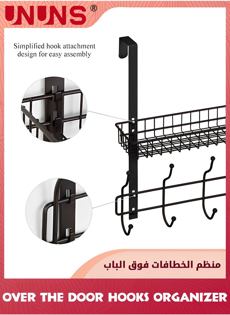 UNUNS Over The Door Hanger Hooks,2-Tier Behind Door Towel Rack,Organizer Hanger With 5 Hooks And Basket For Barthroom, Bedroom Kitchen And Pantry,Back of Door Storage Shelf For Coat  - Image 5