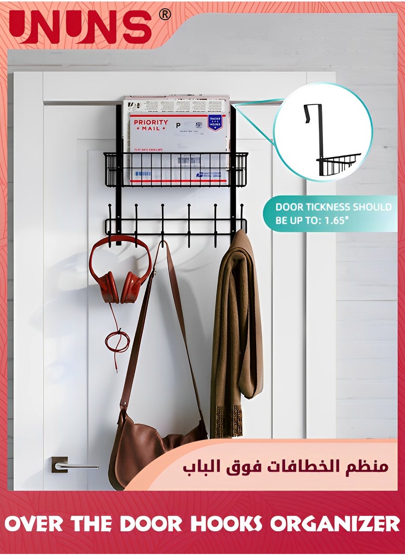 UNUNS Over The Door Hanger Hooks,2-Tier Behind Door Towel Rack,Organizer Hanger With 5 Hooks And Basket For Barthroom, Bedroom Kitchen And Pantry,Back of Door Storage Shelf For Coat  - Image 3