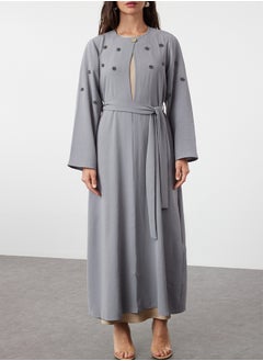 trendyol Gray Belted Stone Accessory Woven Cap & Abaya & Abaya TCTSS24KF00038  - Image 3