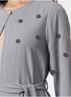 trendyol Gray Belted Stone Accessory Woven Cap & Abaya & Abaya TCTSS24KF00038  - Image 4
