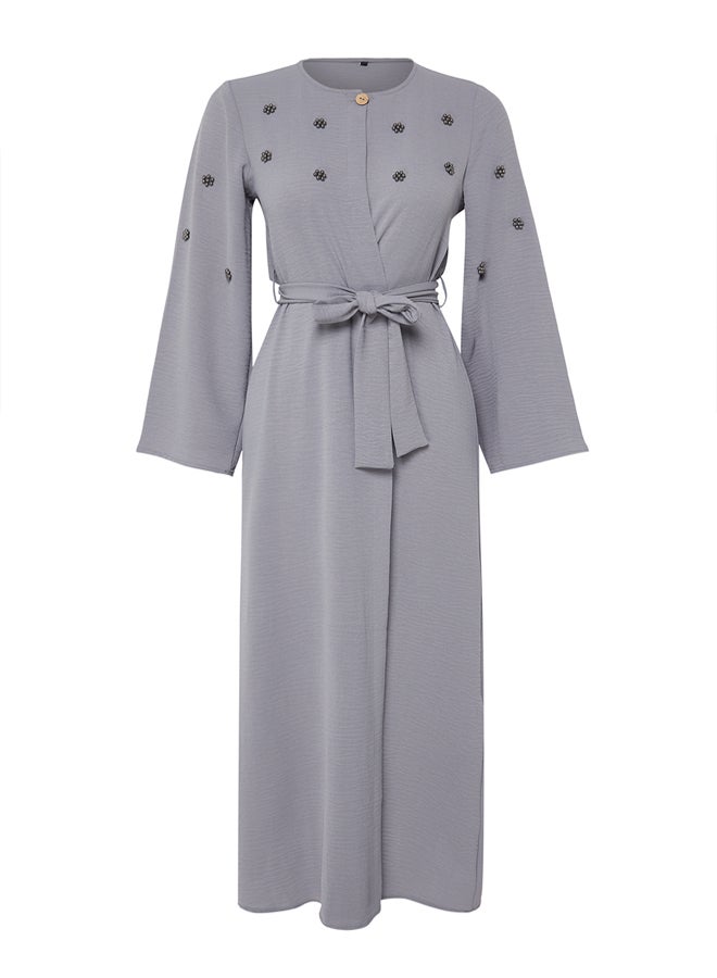 Gray Belted Stone Accessory Woven Cap & Abaya & Abaya TCTSS24KF00038