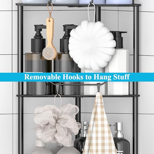 HuggieGems 4 Tier Floor Standing Corner Shower Caddy Organizer Shelf with Hooks, Bathroom Shelves Stand Rack, Black - Image 5