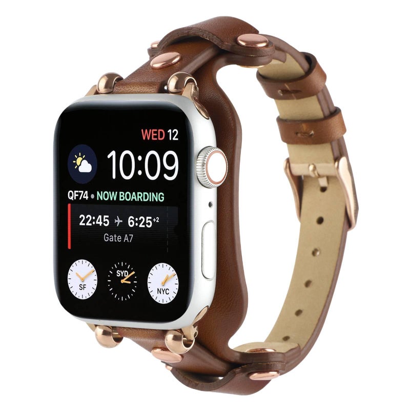 سوار ساعة ذكية باللون أسود قابل للتعديل سوار جلدي كلاسيكي متوافق مع Apple Watch 38/40/41/42/44/45/49mm بملاءمة قابلة للتعديل وحزام بديل - Image 3