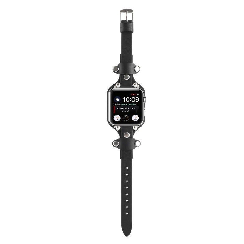 سوار ساعة ذكية باللون أسود قابل للتعديل سوار جلدي كلاسيكي متوافق مع Apple Watch 38/40/41/42/44/45/49mm بملاءمة قابلة للتعديل وحزام بديل - Image 1