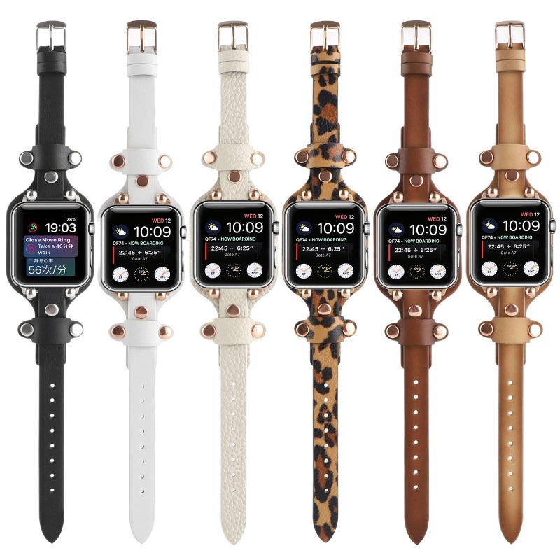سوار ساعة ذكية باللون أسود قابل للتعديل سوار جلدي كلاسيكي متوافق مع Apple Watch 38/40/41/42/44/45/49mm بملاءمة قابلة للتعديل وحزام بديل - Image 2