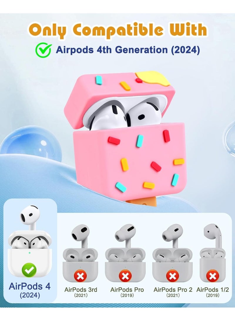 Airpods 4th Case - with Keychain and Cleaner Kit for AirPods 4th Generation Case  Ice Cream Cute Kawaii Funny 3D Soft Silicone Fun Cool for Girls Women Teens for Air pods 4 Cover - Image 2