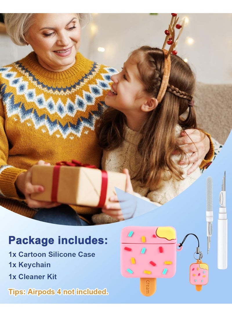 Airpods 4th Case - with Keychain and Cleaner Kit for AirPods 4th Generation Case  Ice Cream Cute Kawaii Funny 3D Soft Silicone Fun Cool for Girls Women Teens for Air pods 4 Cover - Image 5