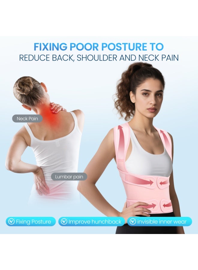 Xkimos Back Brace and Posture Corrector for Women and Men Back Straightener Posture Corrector Scoliosis and Hunchback Correction Back Pain Spine Corrector Support Adjustable Posture Trainer,Pink - Image 4