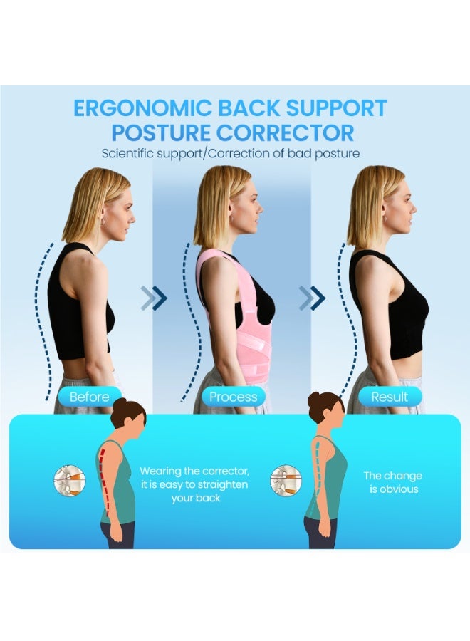 Xkimos Back Brace and Posture Corrector for Women and Men Back Straightener Posture Corrector Scoliosis and Hunchback Correction Back Pain Spine Corrector Support Adjustable Posture Trainer,Pink - Image 3