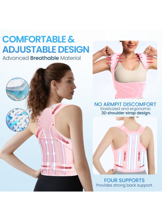 Xkimos Back Brace and Posture Corrector for Women and Men Back Straightener Posture Corrector Scoliosis and Hunchback Correction Back Pain Spine Corrector Support Adjustable Posture Trainer,Pink - Image 2