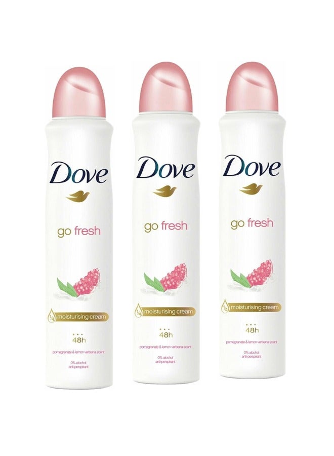 Dove Go Fresh Antiperspirant Deodorant, 250 ml, Pomegranate and Lemon, Pack of 3 - Image 1